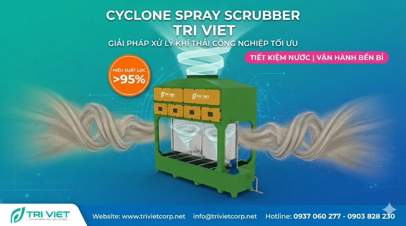 Cyclone Spray Scrubber hấp thụ khí thải bụi sơn, hơi dung môi, hơi axit,…đa ngành nghề