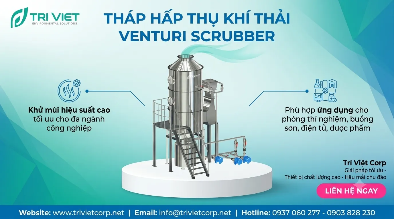 Tháp hấp thụ khí thải Venturi Scrubber cho khí độc hại kèm nồng bộ bụi cao.
