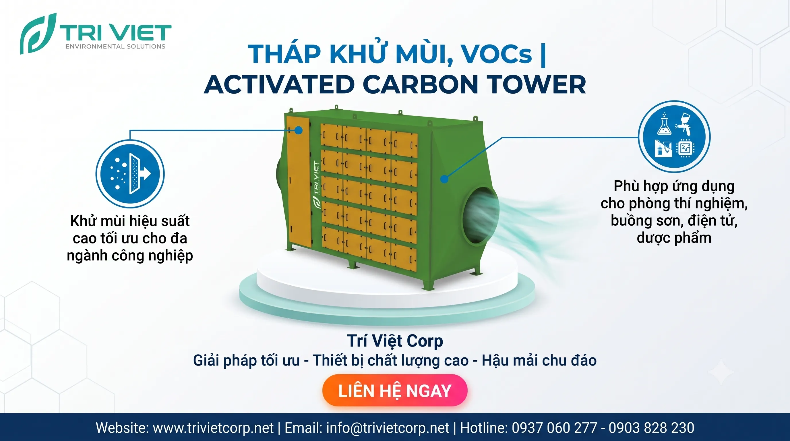 Xử lý mùi khí thải, VOCs bằng hấp phụ than hoạt tính Activated Carbon Tower